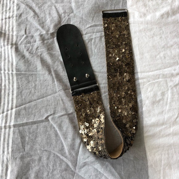 iBlues unique genuine leather bronze sequin belt - Picture 6 of 7